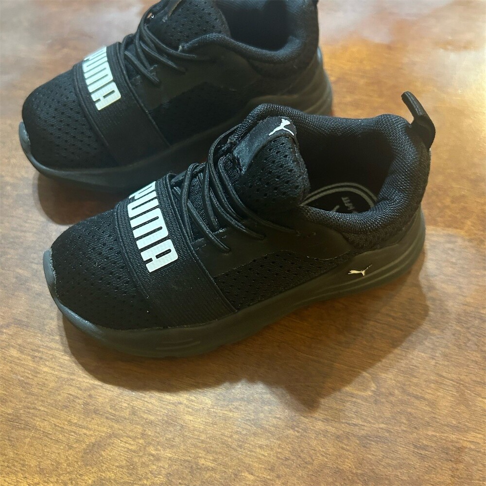 PUMA Wired Run AC Toddler Sneakers Black Hook & Loop Strap Size 7C EU 23